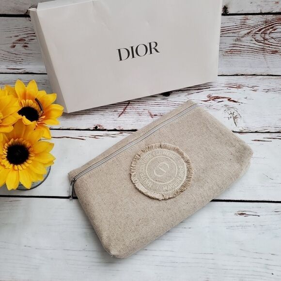 Dior Haute Couture Flowers Canvas Linen Pouch Cosmetic Bag Travel Case Clutch - Picture 1 of 6